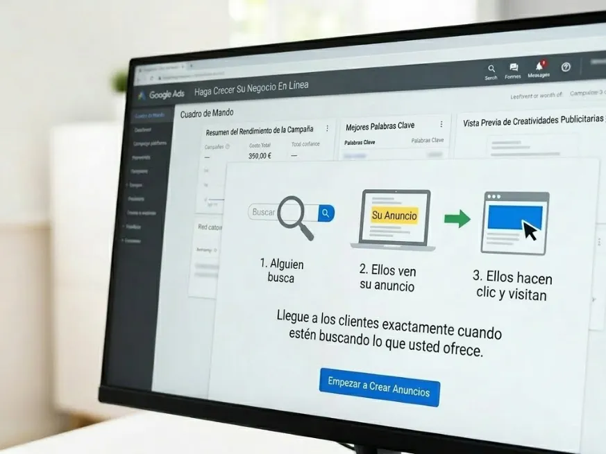 Panel de Google Ads mostrando el flujo de una campaña publicitaria